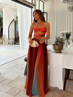Strapless Twisted Bodice Diamond Cutout Layered Tulle Maxi Dress