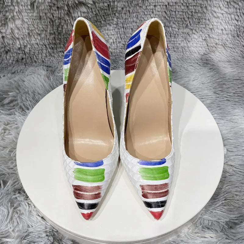White Crocodile Effect Pointy Toe High Heel Party Shoes for Women