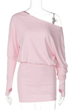 Patchwork One-Shoulder Slim Fit Long Sleeve Mini Dress