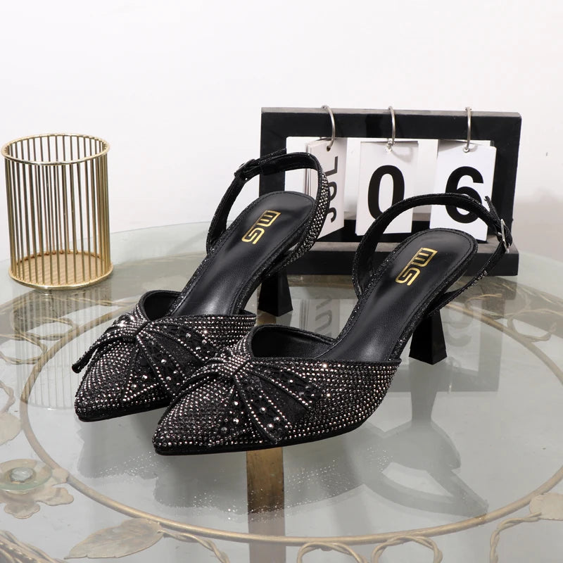 Summer rhinestone stiletto heels with pointed sandals
