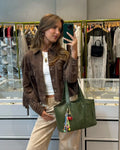 Fashion Tassels Patchwork Long Sleeve Suede Jacket Women Lapel Single Breasted Slim Short Coats 2024 Autumn Lady High Street Top