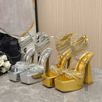 Glitter Rhinestones Cross Ankle Strap Super High Heels for Women on the Runway