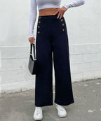 DressBetty - Black Double Button Wide Leg Pants