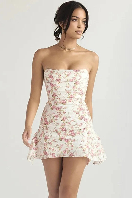 Backless Strapless Sleeveless High Waist Mini Dress