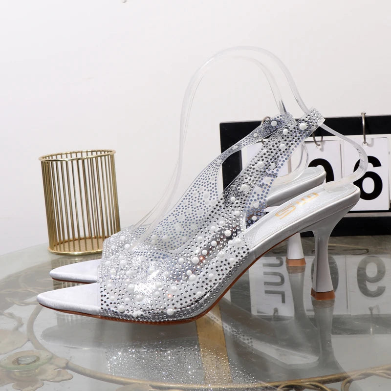 Transparent rhinestone open toe summer sandals for women