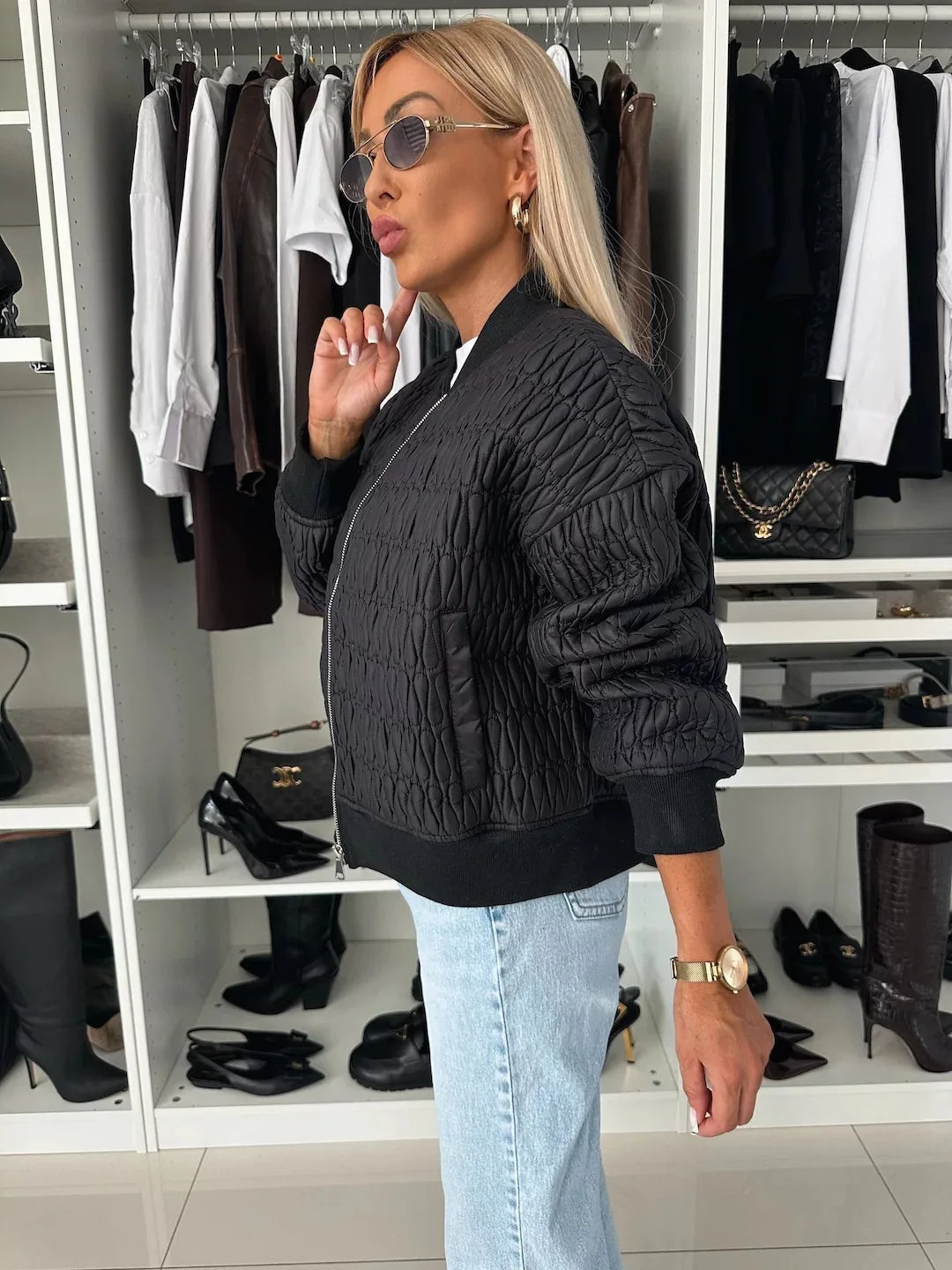 | Quilted Bomber Jacket