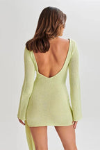 O Neck Long Sleeve Slim Fit Mini Dress - Slim Fit Mini Dress