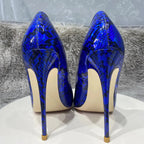Royal Blue Snakeskin Pointy Toe High Heels for Women - Sexy Party Shoes