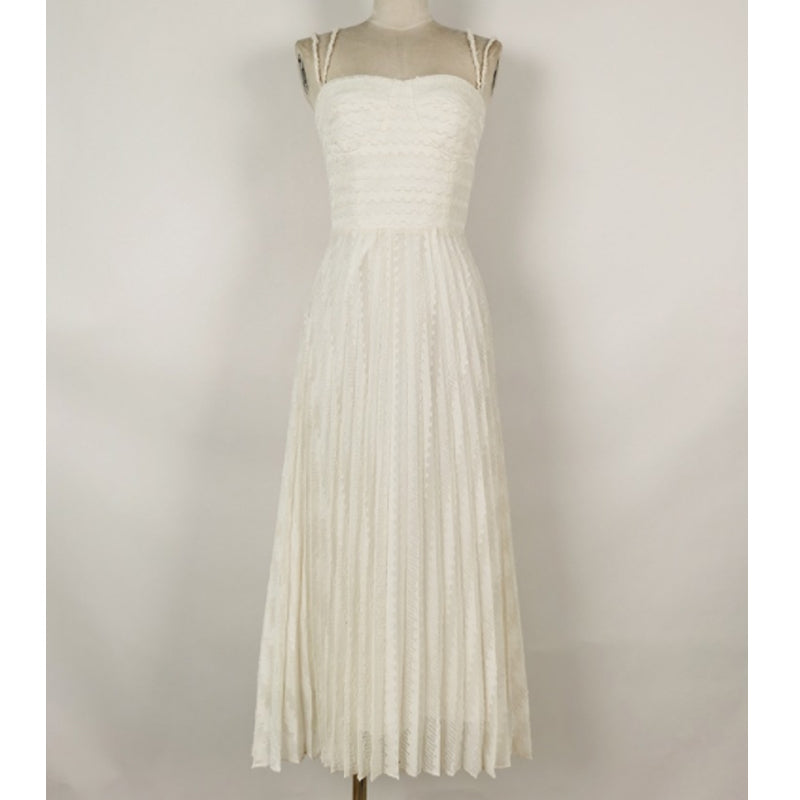 Cold Shoulder Frayed Strap Textured Pleated Corset Bodice Maxi Dress