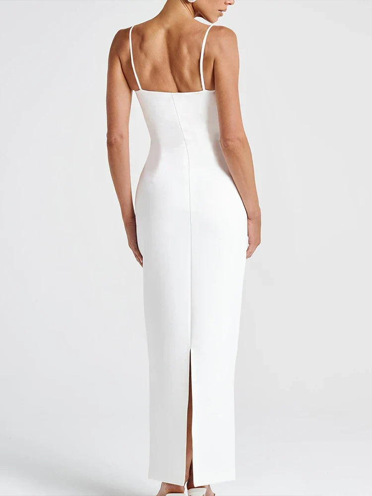 Pearl Trim Square Neck Sleeveless Bodycon Midi Dress