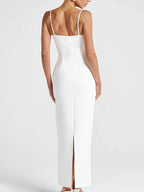 Pearl Trim Square Neck Sleeveless Bodycon Midi Dress