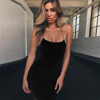 Velvet Spaghetti Strap Scoop Neck Bodycon Mini Dress