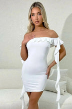 Off Shoulder Pleated Mini Dress