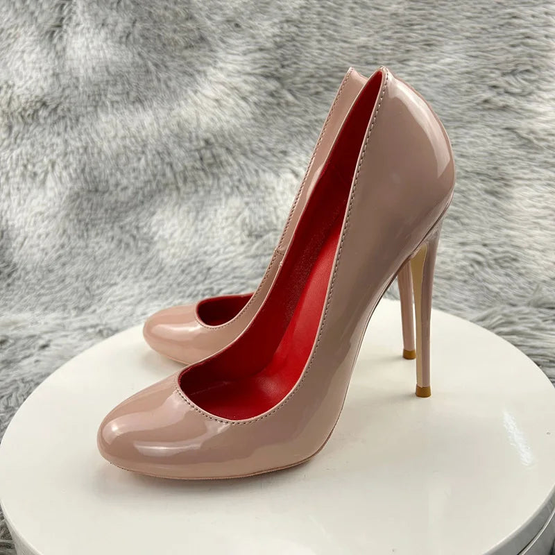 Nude and Black Patent Leather Stiletto Pumps for Women