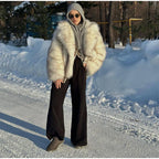 Furffy Thicken Jackets Women Faux Fur Loose Lapel Long Sleeves Warm Coats Female Winter Fashion Solid Soft Outwears Lady