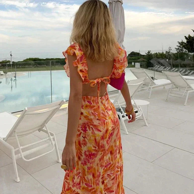 | Orange Summer Dress with Ruffles