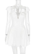 Pleated Square Neck Sleeveless A-Line Mini Dress