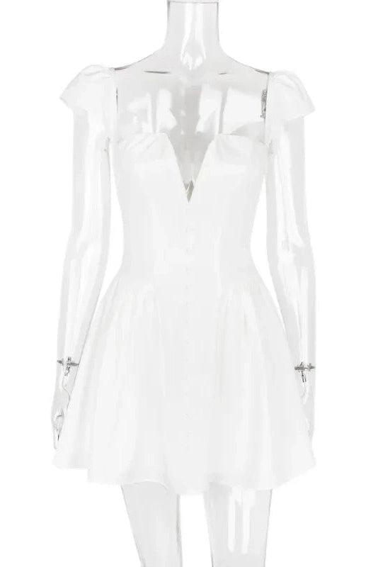 Pleated Square Neck Sleeveless A-Line Mini Dress