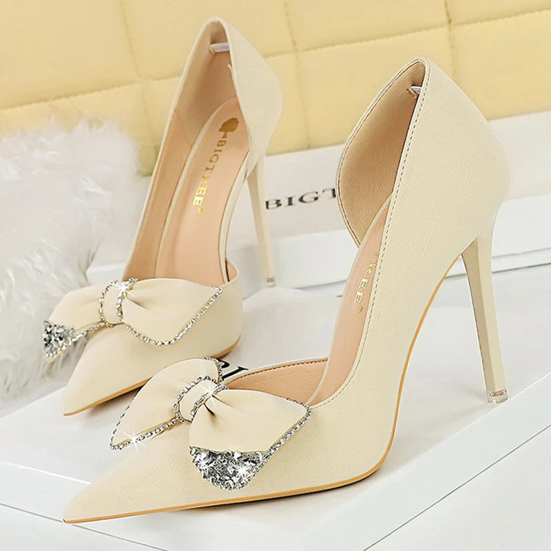 Luxury Rhinestone Bow Women Pumps High Heels Shoes