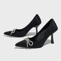 Crystal Bowknot Pointed Toe Women Pumps - Thin High Heels for Spring and Autumn