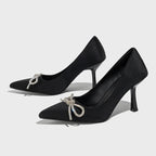 Crystal Bowknot Pointed Toe Women Pumps - Thin High Heels for Spring and Autumn