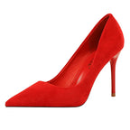 Suede Woman Pumps with 9 cm Stiletto Heels and Pointed Toe for Parties