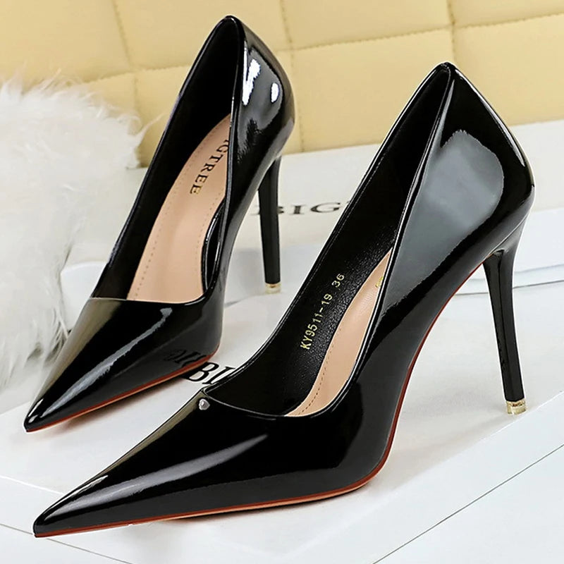 Crystal Patent Leather Women Pumps High Heels Fashion Banquet Shoes Stilettos