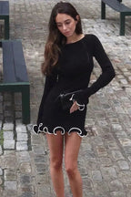 High Waist Slim Long Sleeve Bodycon Mini Dress - Slim Fit