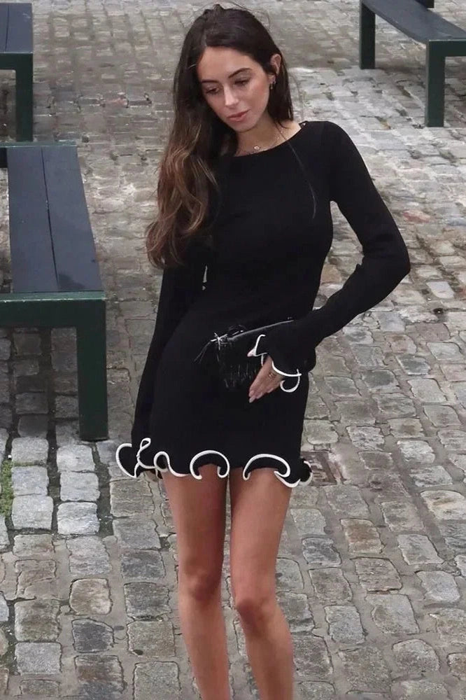 High Waist Slim Long Sleeve Bodycon Mini Dress - Slim Fit