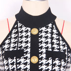 Julien Houndstooth Dress with Gold Buttons