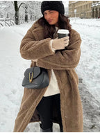 Thicken Warm Outwear Women Furry Double Breasted Loose Turn-down Collar Casual Long Coat Female Winter Chic Jackets