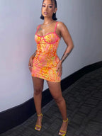 Abstract Swirl Print Piped Balconette Bodycon Mini Dress