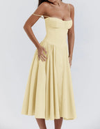 Corset Bodice Basque Waist Pleated A-Line Midi Dress