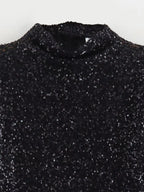 Rosena - Shoulder Padded Sequins Mini Dress