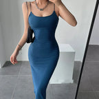 Scoop Neck Spaghetti Strap Bodycon High Split Midi Dress