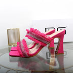 Denim women slippers with new rhinestone plush stiletto heels