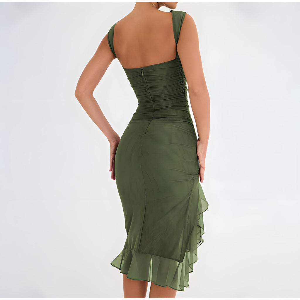 Irene Elevated Midi Dress with Ruffles Occasion Wear