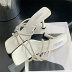 CRYSTAL Narrow Band Women Slipper with Square Toe and Thin Low Heels