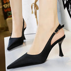 Pointed Kitten Heel Sandals for Women in Silks and Satins for Summer
