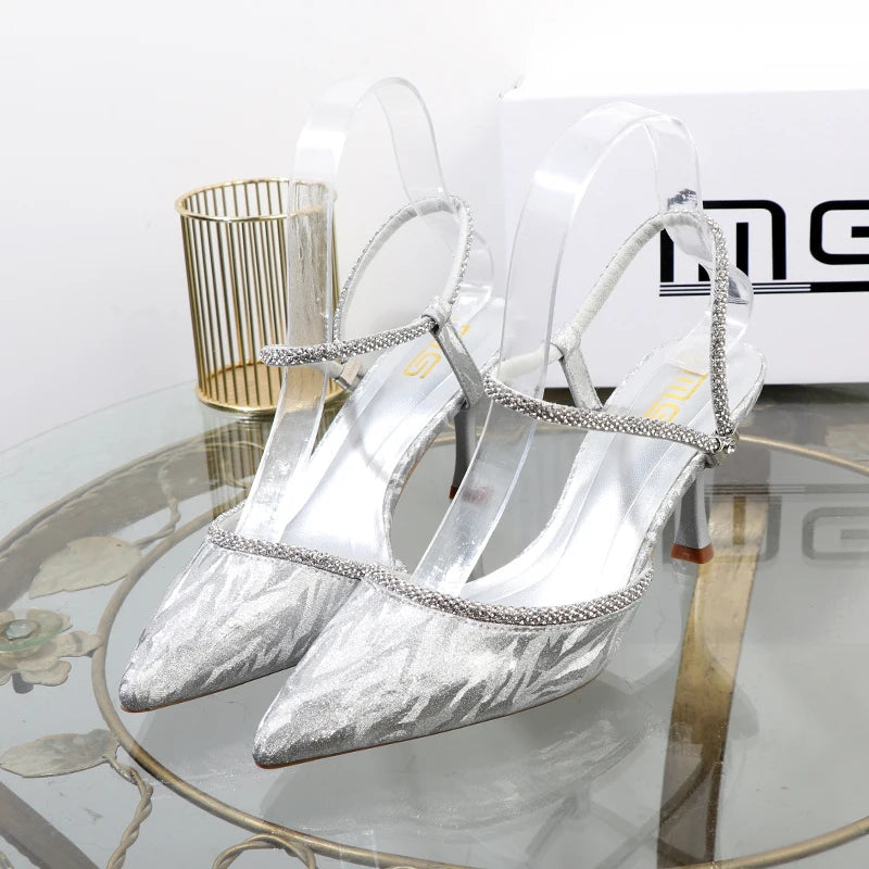 Rhinestone drill T-belt high-heeled sandals for women