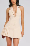 Pleated Sleeveless High Waist Mini Dress