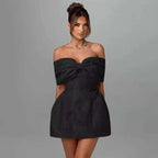 Jacquard Strapless Bow Back Fit and Flare Mini Dress