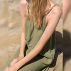 Spaghetti Strap Scoop Neck Gauze Texture Oversized Maxi Dress