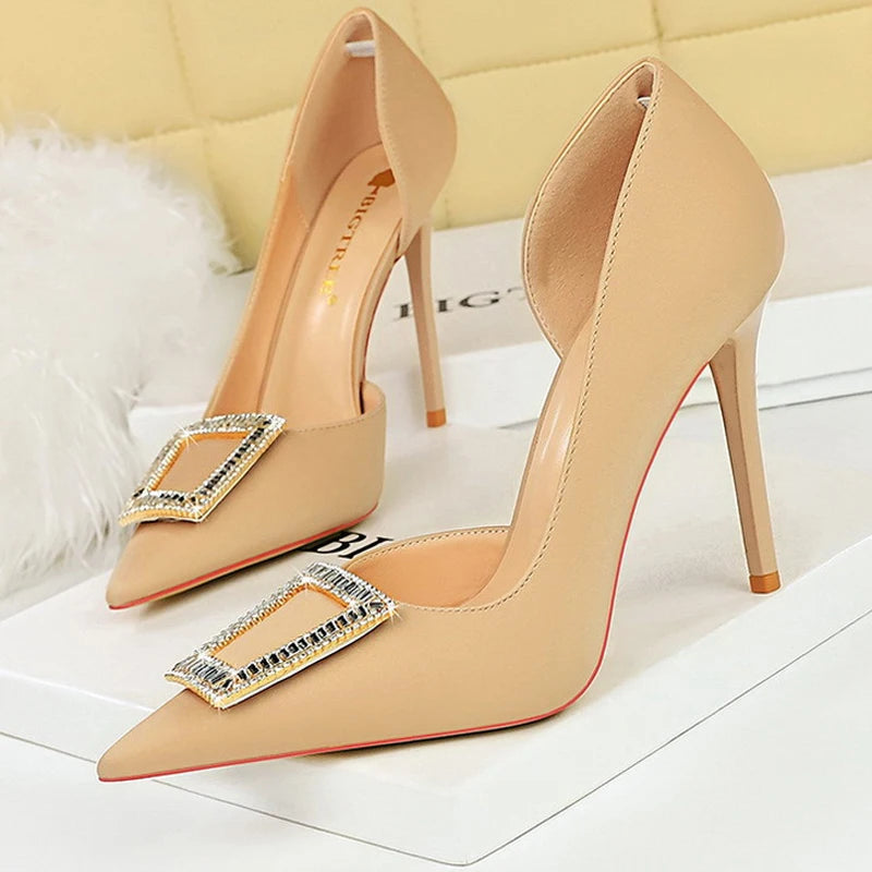Metal Rhinestone Lady Heels Luxury Party Shoes Elegant High Heels for Women