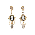 Lizakosht Retro Queen Coin Pendant Earrings for Women Gold Metal Clear Crystal Dangle Chains Brincos