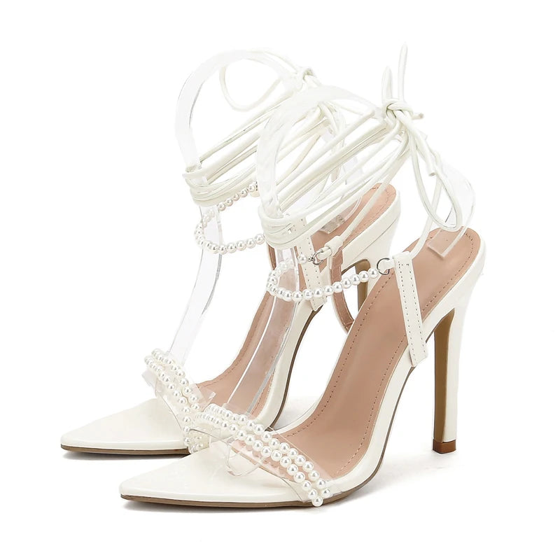 Pointed Toe Thin Heels String Bead Sandal for Women