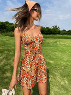 Floral Print Halter Neck Bodycon Mini Dress