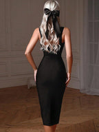 Sweetheart Rhinestone Trimmed Sleeveless Bodycon Midi Dress