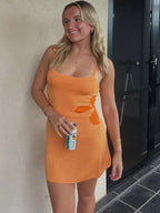 Knit Scoop Neck Spaghetti Strap Abstract Print Bodycon Mini Dress