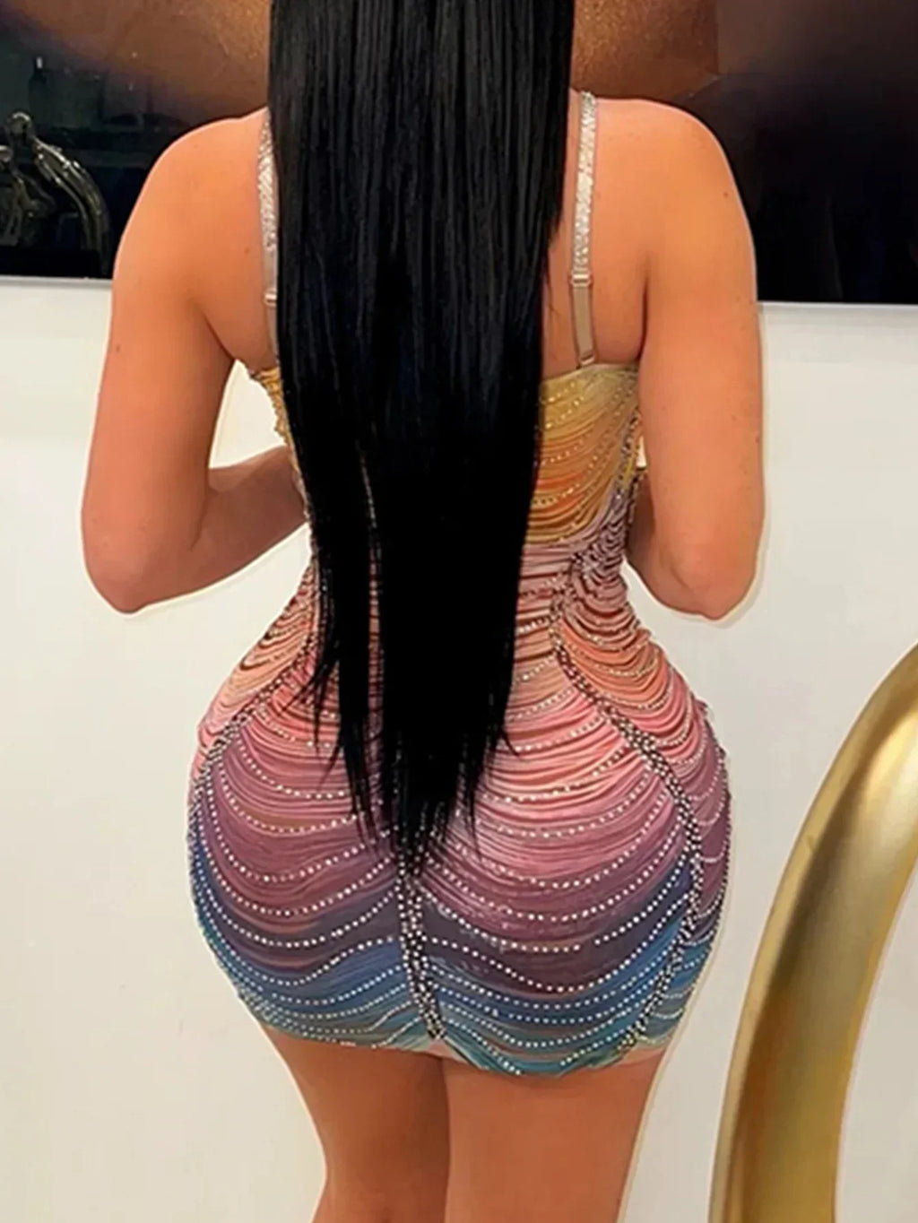 Rhinestone Fringe Layered Halter Neck Bodycon Mini Dress